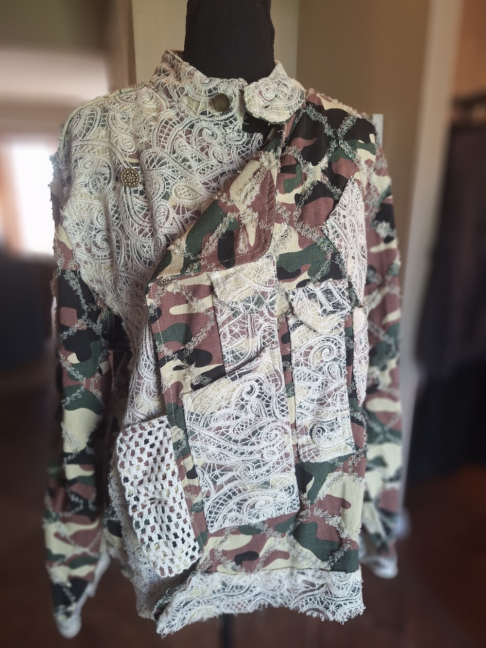 POL Shabby Chic Camo Lace Women's Jacket Sz M